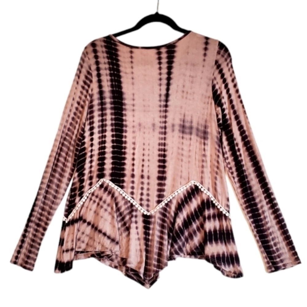 ee:some Black‎ Tan Tie Dye Pattern Blouse Top Shirt Rayon Medium Women Pre-owned